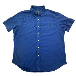 Polo Ralph Lauren Shirt Mens Large Blue Classic Fit Pony Short Sleeve Button-Up